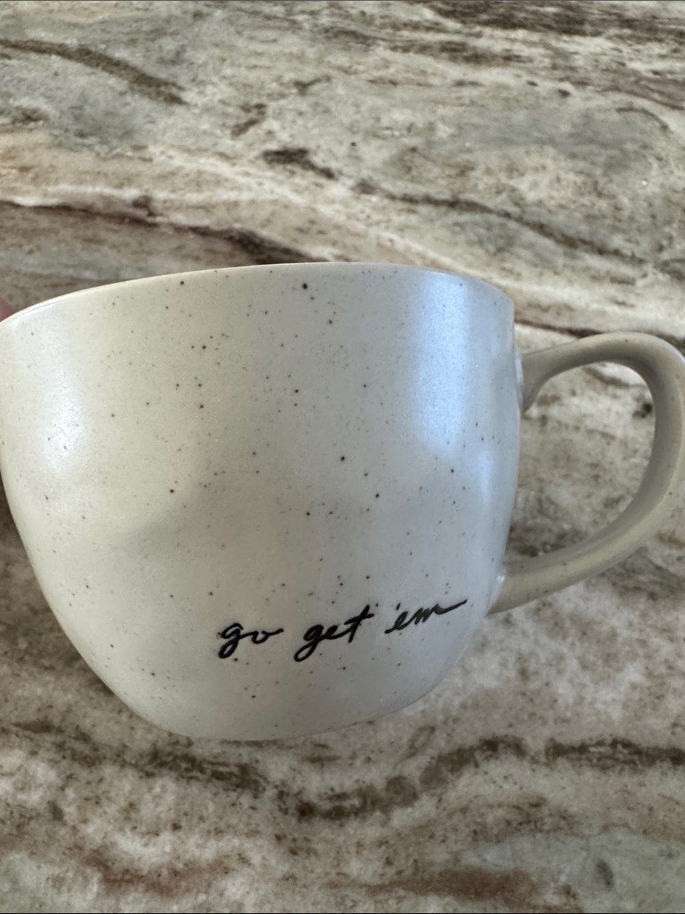 Hearth & Hand magnolia grey Speckled Ceramic Mug with 'go get 'em' Script